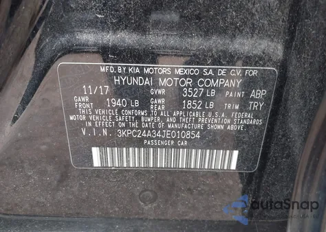 2018 Hyundai Accent Se z USA, uszkodzony, nr VIN 3KPC24A34JE010854